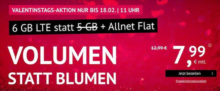 o2 Allnet Flat mit 6GB LTE für 7,99€ mtl. + monatlich kündbar