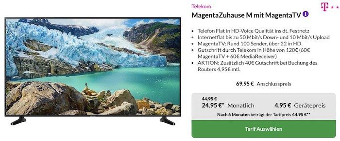 Telekom MagentaZuhause M mit MagentaTV inkl. 50 Samsung UHD Fernseher für 38€ mtl.