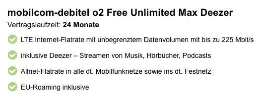o2 Allnet Flat mit unlimited LTE Datenvolumen bis 225 Mbit/s für 34,99€ mtl. + 24 Monate Deezer Musikstreaming gratis