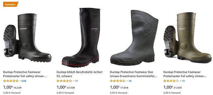 Abgelaufen! Viele verschiedene Dunlop Gummistiefel schon ab 1€ zzgl. 3,90€ Versand