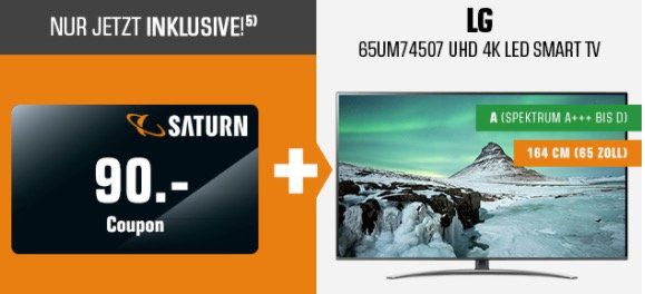 LG 65UM74507LA   65 Zoll UHD Fernseher für 679,99€ + 90€ Coupon gratis dazu