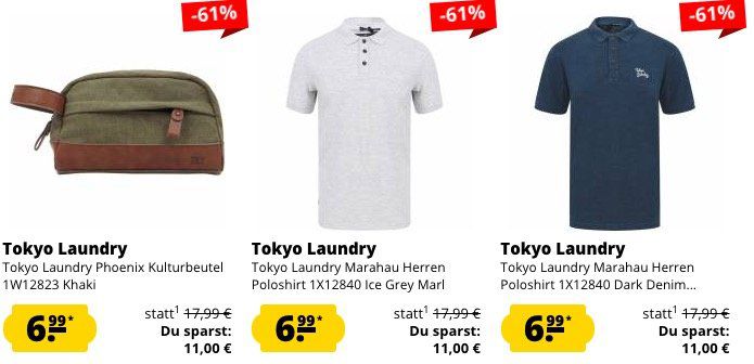 Tokyo Laundry Sale bei SportSpar + 5€ Gutschein ab 50€   z.B. Herren Poloshirt ab 6,99€