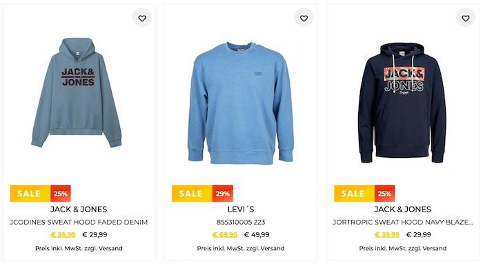 Tara M mit 30% Rabatt auf Pullover & Sweatshirts   z.B. Jack&Jones Hoody für 20,94€ (vorher 40€)