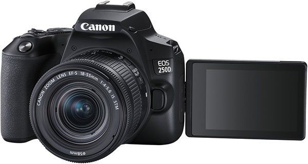 Canon EOS 250D Spiegelreflexkamera mit 24.1 MP WLAN und 18 55mm Objektiv für 605,04€ (statt 669€)