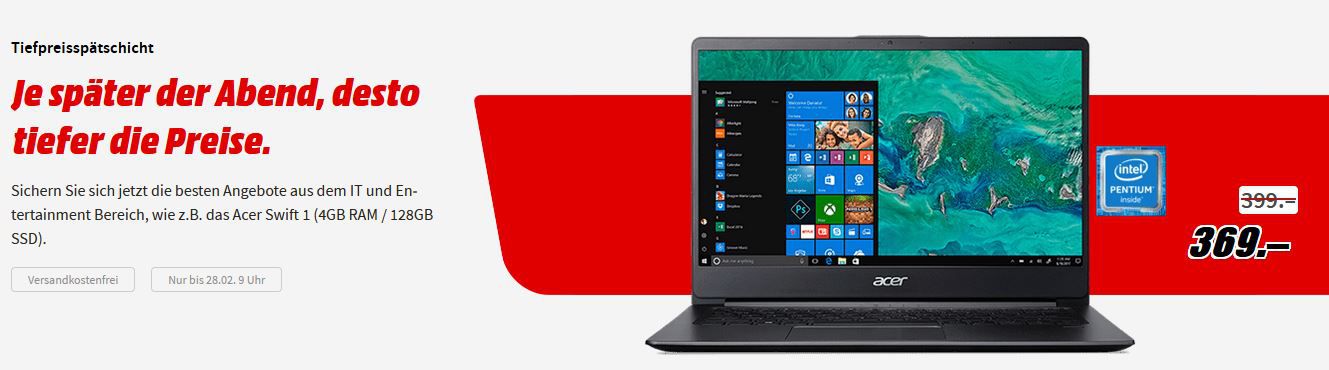 Media Markt Entertainment Nacht   günstige Notebooks & Co. z.B. LENOVO IdeaPad S130 Notebook 11.6 Zoll Display für 222€ (statt 283€)