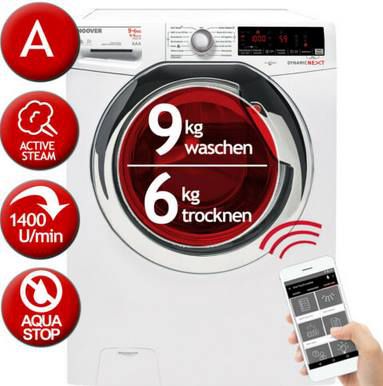 HOOVER WDXOA Waschtrockner mit 9kg (Trocknen 6kg) mit App Anbindung für 350,91€ (statt 429€)