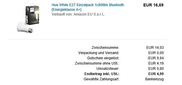 Phillips Hue White E27 ab 4,99€ (statt 15€) Prime