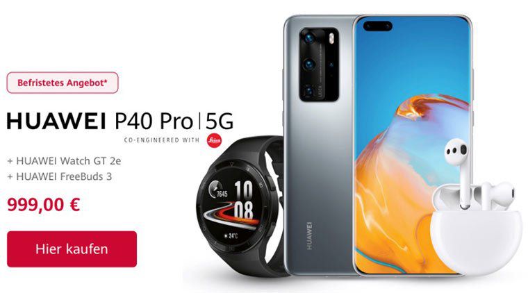 Huawei P40 oder P40 Pro inkl. Freebuds 3 & Watch GT 2e ab 799€ (statt 1.085€)