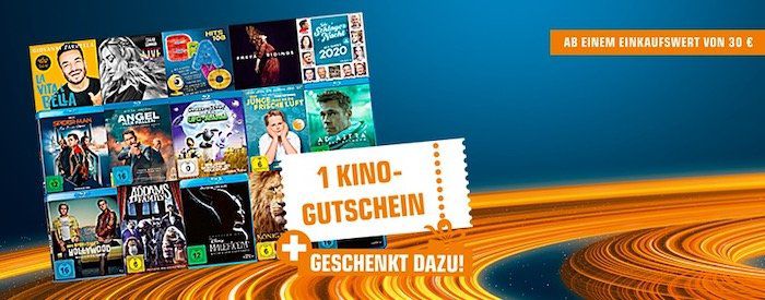 CDs, DVDs oder Blu rays bei Saturn kaufen   pro 30€ Warenkorbwert 1 Kino Gutschein bekommen