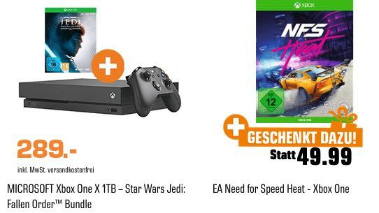 Xbox One X 1TB + Star Wars: Jedi Fallen Order mit Need for Speed Heat für 289€ (statt 356€)