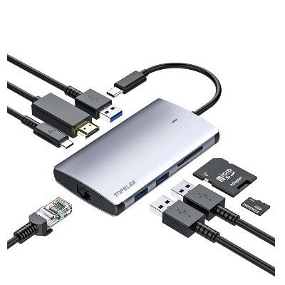 Topelek USB C Hub 8in1 mit 4K HDMI, RJ45, USB3.0, SD/TF und Typ C PD für 22,99€ (statt 48€)