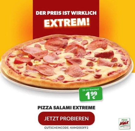Pizza Max: Pizza Salami Extreme 26cm für 1,99€ bei Abholung oder Lieferung