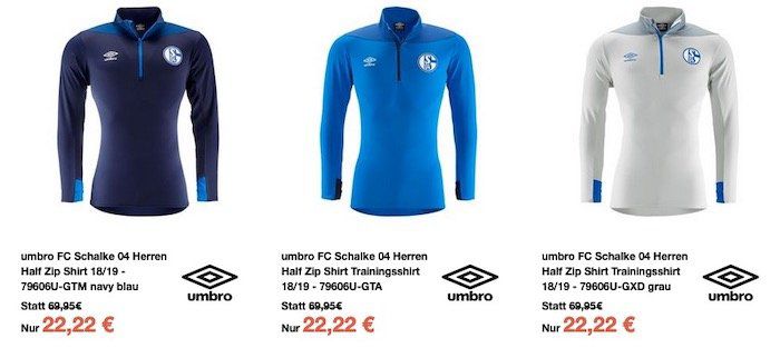 Umbro FC Schalke 04 Herren Half Zip Shirt 2018/19 in drei Farben für 22,22€ (statt 29€)