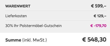 Mömax: 30% Rabatt auf Polstermöbel (Sofas, Couches, Wohnlandschaften)