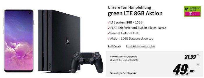 🔥 Samsung Galaxy S10 + PS4 Pro für 49€ + Telekom Flat mit 18GB LTE für 31,99€ mtl.