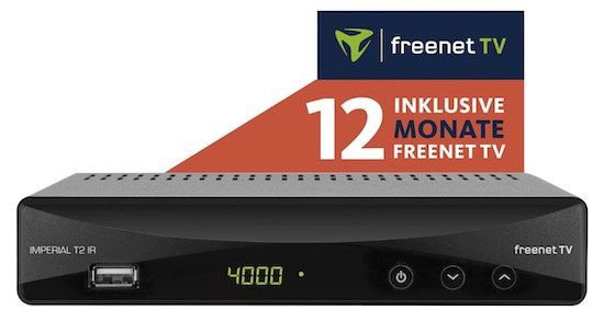 Imperial T2 IR DVB T2 HD Receiver + 12 Monate freenet TV für 49€ (statt 92€)