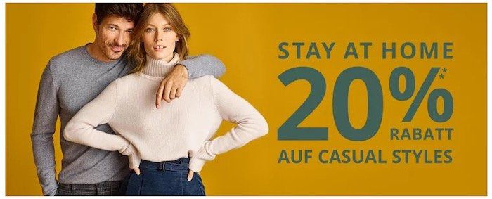 Heute 20% Rabatt auf viele Casual Styles vieler Top Marken   z.B. Tommy Hilfiger oder BOSS