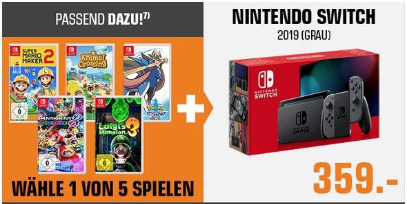 Nintendo Switch (neue Version) + 1 Spiel nach Wahl für 359€ (statt 383€)