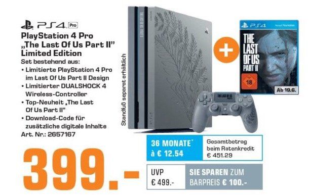 Saturn Prospekt   z.B. PlayStation 4 Pro The Last Of Us Part II Limited Edition für 399€ (statt 499€)