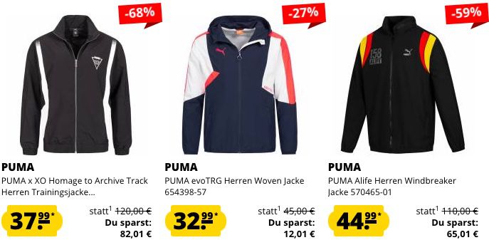 SportSpar Jacken Sale ab 8,99€ je Jacke + keine VSK + 5€ Gutschein ab 60€