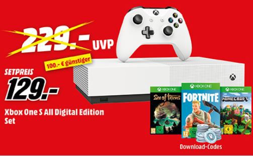 Media Markt Streich Preise: z.B. MICROSOFT Xbox One S 1TB + 3 Spiele für 129€ (statt 169€)