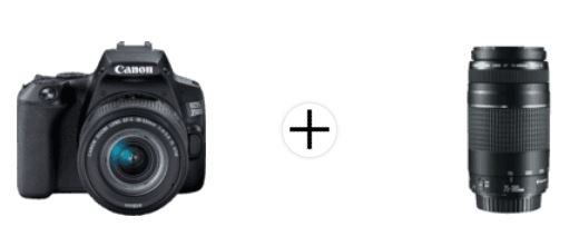 Canon EOS 250D Spiegelreflexkamera mit 24.1 MP WLAN 18 55mm + 75 mm   300 mm Objektiv für 544€ (statt 661€)