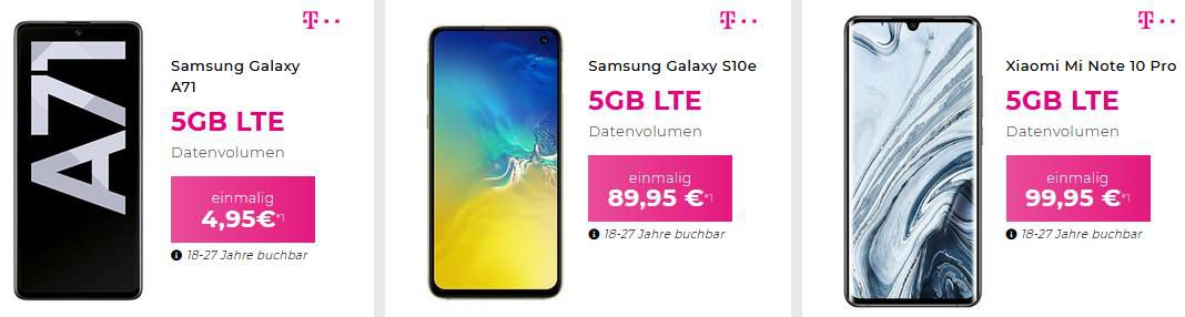 MagentaMobil 5GB LTE, Allnet Flat inkl. Samsung Galaxy A71 für 4,95€ & Disney+ für 34,95€ mtl