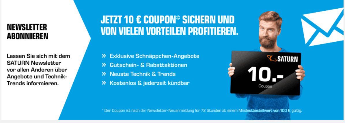 Bei Saturn mit Newsletter 10€ ab 100€ Warenwert sparen