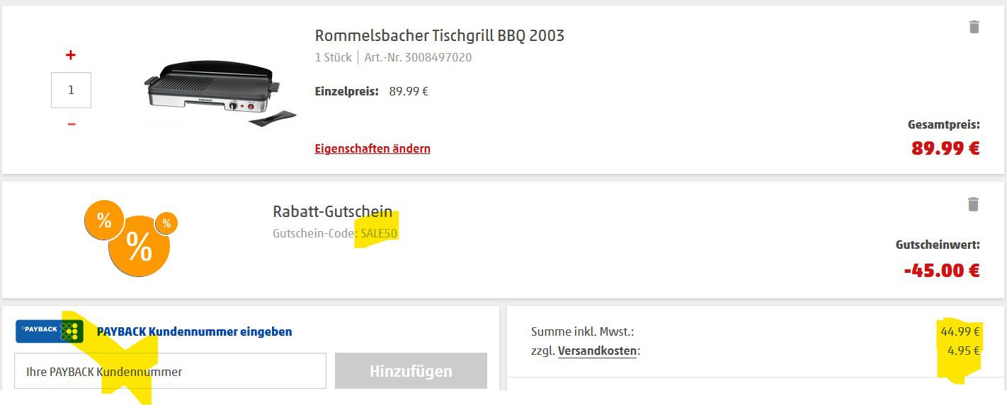 Rommelsbacher BBQ 2003 Tischgrill für 49,94€ (statt 79€)