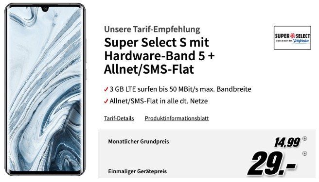 🔥 Xiaomi Mi Note 10 Pro für 29€ + o2 AllNet und SMS Flat mit 3GB LTE50 für 14,99€ mtl.