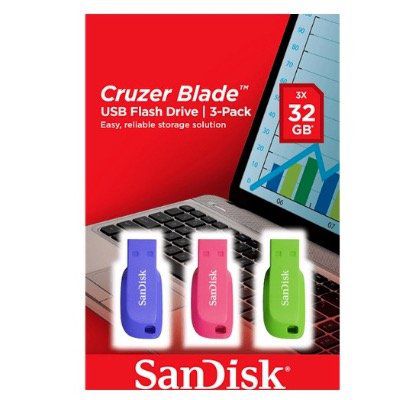 2x SanDisk Cruzer Blade 32GB im 3 Pack in verschiedenen Farben für 18€ (statt 26€)