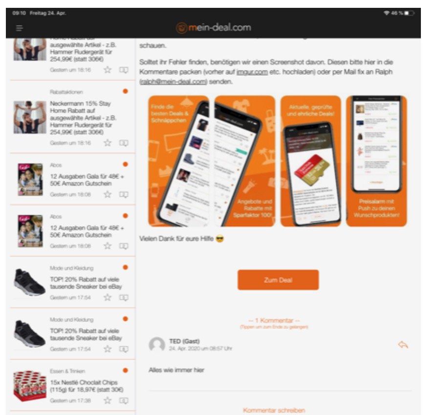 Wichtig! Doppelte Deal Ansicht in der iOS App   (Update laden   gefixt)