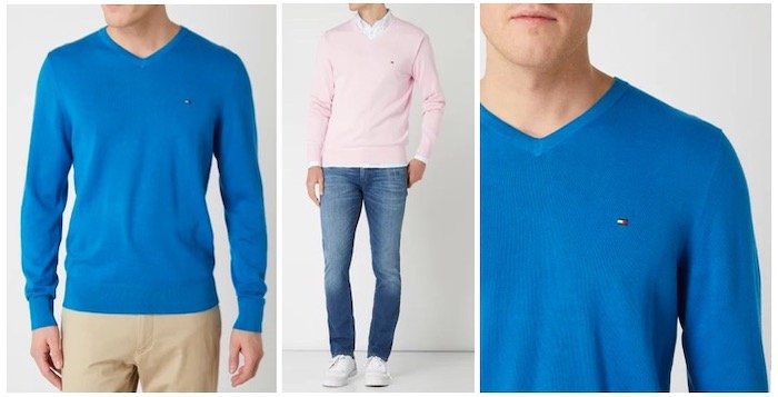 Tommy Hilfiger Pullover mit V Ausschnitt aus Bio Baumwolle und Seide in 3 Farben für 59,99€ (statt 87€)