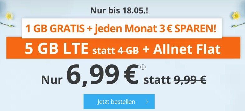 Endet heute: Sim.de o2 Allnet Flat mit 5GB LTE für 6,99€ oder 8GB für 9,99€   auch monatlich kündbar