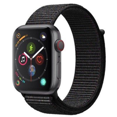 Apple Watch Series 4 LTE 44mm mit Aluminiumgehäuse und schwarzem Sportloopband für 388,94€ (statt 479€)