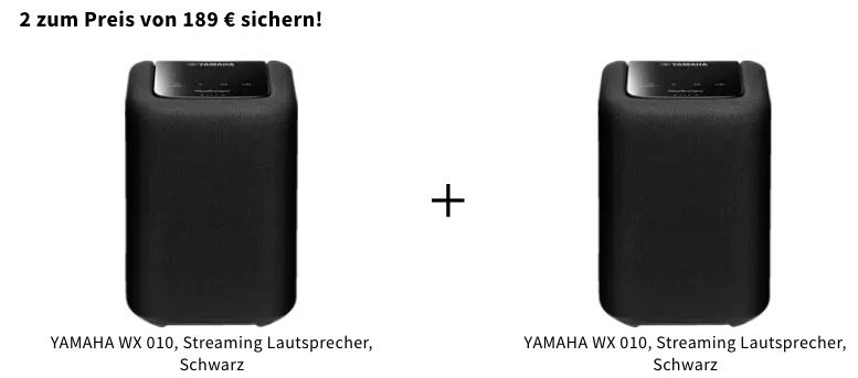 2x Yamaha WX 010 Black MusicCast Netz­wer­klaut­spre­cher für 189€ (statt 242€)