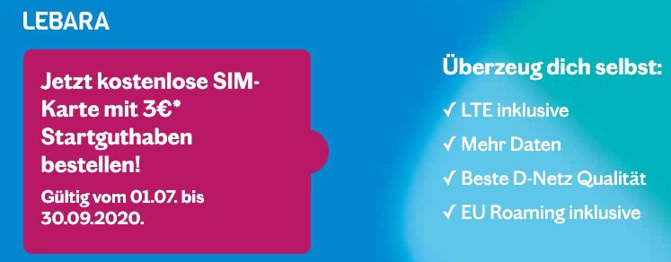 GRATIS Telekom Lebara SIM mit 3€ Startguthaben