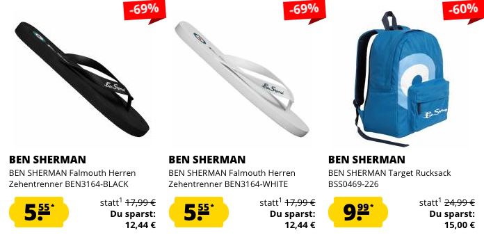 Ben Sherman Mega Sale bei SportSpar   z.B. Badelatschen 5,55€ oder T Shirts 12,99€