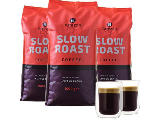 Altezza Slow Roast Kaffeebohnen 3kg + 2 doppelwandige Kaffeegläser für 39,94€