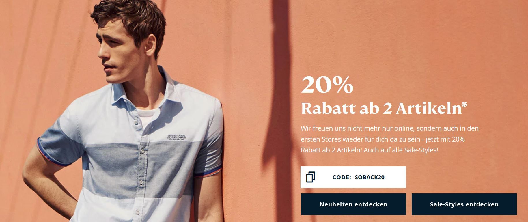 s.Oliver re opening Sale mit 20% extra Rabatt auf ALLES ab 2 Artikeln