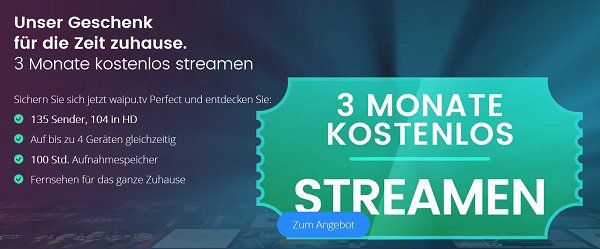 Bis Mitternacht: 3 Monate Waipu Perfect TV Streaming inkl. 100 Stunden Aufnahmespeicher gratis (statt 30€)