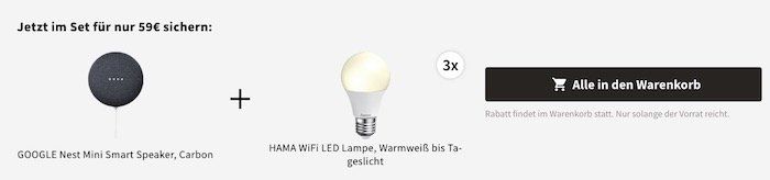 Google Nest Mini inkl. 3x Hama WiFi LED Birne für 59€ (statt 86€)