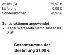 3er Pack Star Wars Tassen mit Arm Henkel für 21€ (statt 30€)