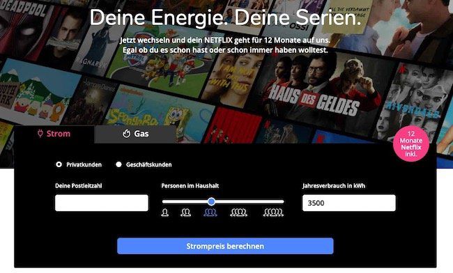 E wie einfach Ökostrom (Strom/Gas) mit 12 Monaten Preisgarantie + bis 100€ Sonderbonus + 12 Monate Netflix (Wert 144€)