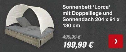 Ausverkauft! Sonnenbett Lorca mit Doppelliege und Sonnendach für 219,94€ (statt 520€)