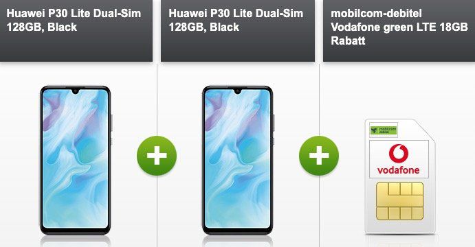 2x Huawei P30 Lite für 29€ + Vodafone Flat mit 18GB LTE für 24,99€ mtl.