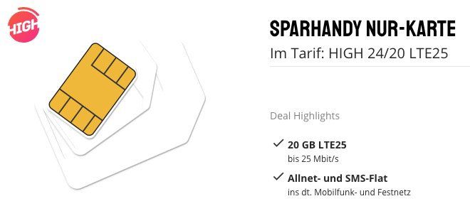 Telekom Flat von Sparhandy mit 20GB LTE für 20€ mtl. + keine Anschlussgebühr