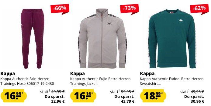 Kappa Mega Sale bis  80% bei SportSpar   z.B. Trainingsjacke nur 16,16€ (statt 45€)