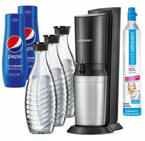 Sodastream Crystal 2.0 Wassersprudler + 3 Glaskaraffen + Zylinder + 2x Pepsi Sirup für 104,35€ (statt 115€)