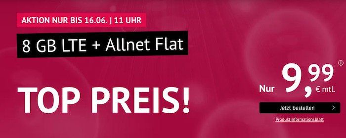 Allnet Flat im O2 Netz mit 8GB LTE 50Mbit für 9,99€   monatlich kündbar + keine AG bei Laufzeit